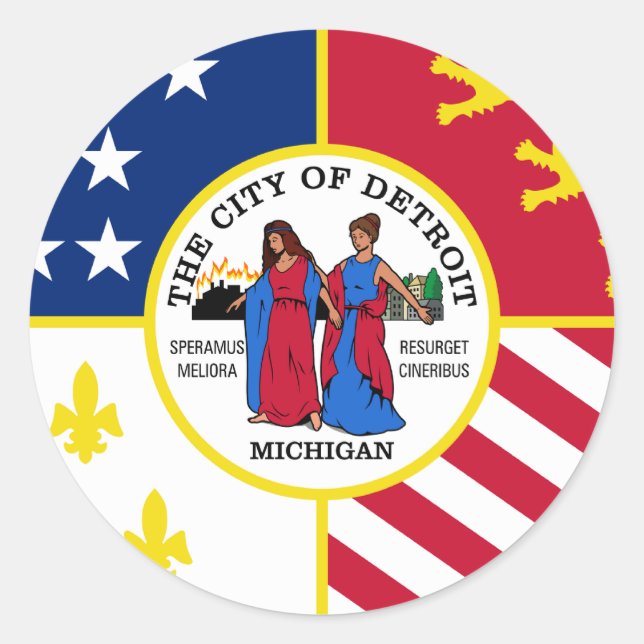 Detroit, Michigan Runder Aufkleber (Vorderseite)