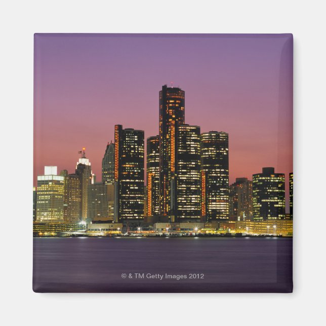 Detroit, Michigan Skyline bei Nacht Magnet (Vorne)