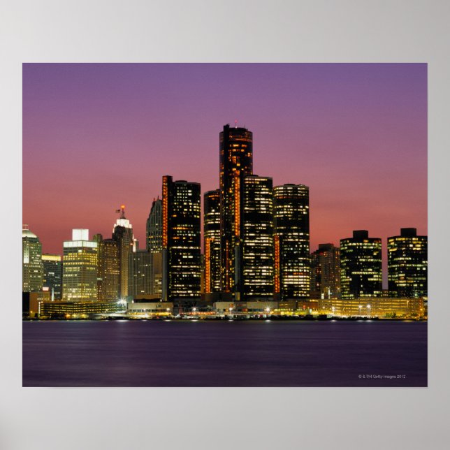 Detroit, Michigan Skyline bei Nacht Poster (Vorne)