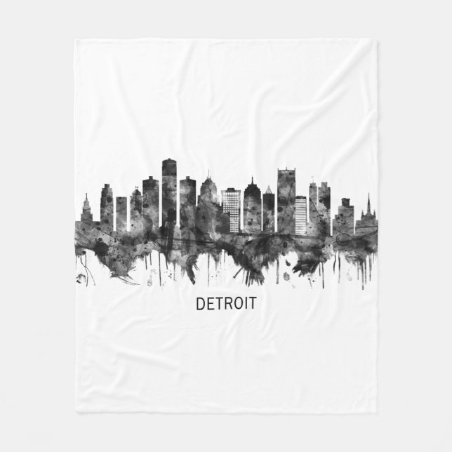 Detroit Michigan Skyline BW Fleecedecke (Vorderseite)
