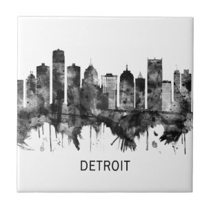 Detroit Michigan Skyline BW Fliese