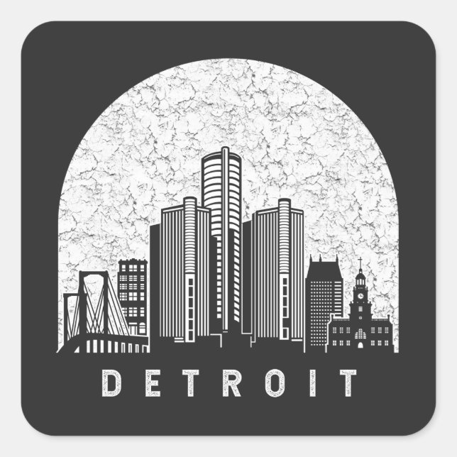 Detroit Michigan Skyline Quadratischer Aufkleber (Vorderseite)