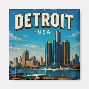 Detroit Michigan Skyline Souvenir Magnet