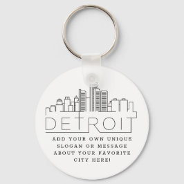 Detroit, Michigan Stylized Skyline | Benutzerdefin Schlüsselanhänger