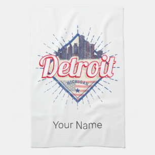 Detroit Michigan United Staaten Skyline Vintag USA Geschirrtuch