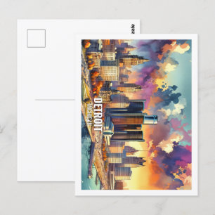 Detroit Michigan USA Berühmter Ort Aquarell Postkarte