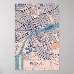 Detroit Michigan USA Windige Stadt Karte Reise Poster
