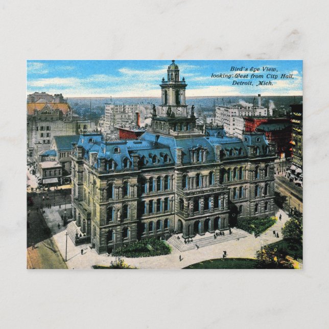 Detroit, Michigan, Vogelaugenblick, Vintag Postkarte (Vorderseite)