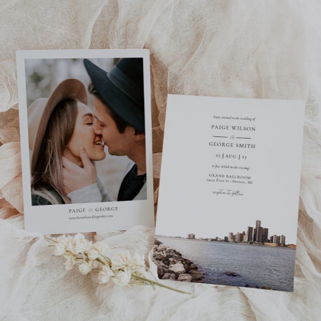 Detroit Michigan Watercolor Hochzeit Einladung (Von Creator hochgeladen)