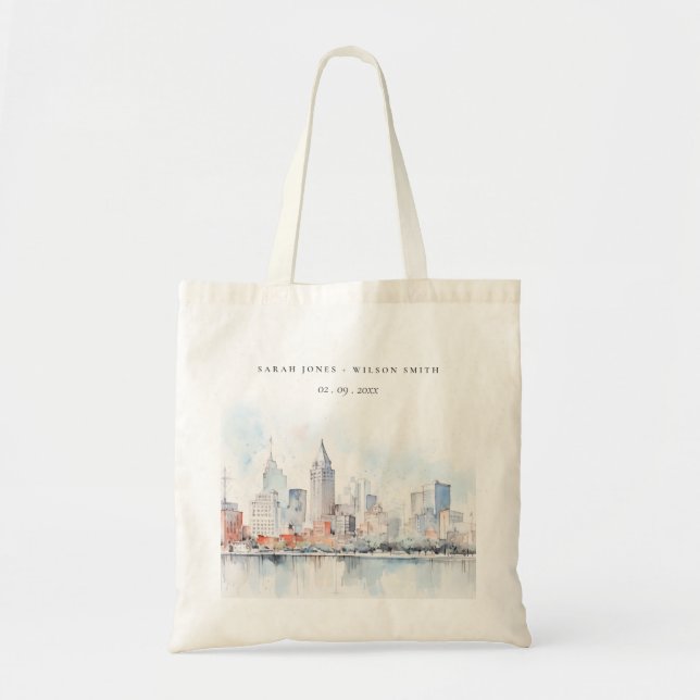 Detroit Michigan Watercolor Landscape Wedding Tragetasche (Vorne)