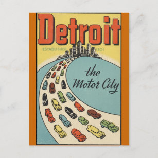 Detroit Motor City USA - Vintage Travel Postkarte