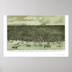 Detroit, panoramische Karte MI - 1889 Poster