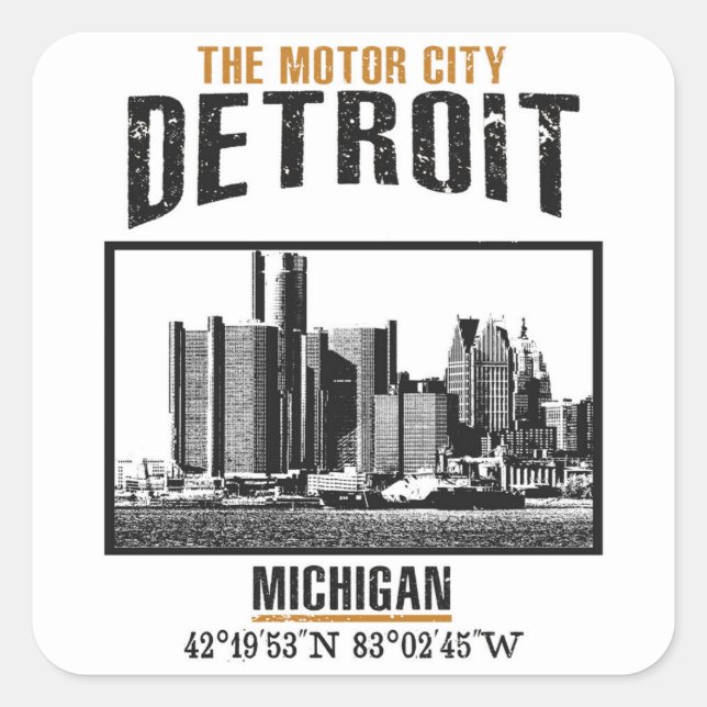 Detroit Quadratischer Aufkleber (Vorderseite)