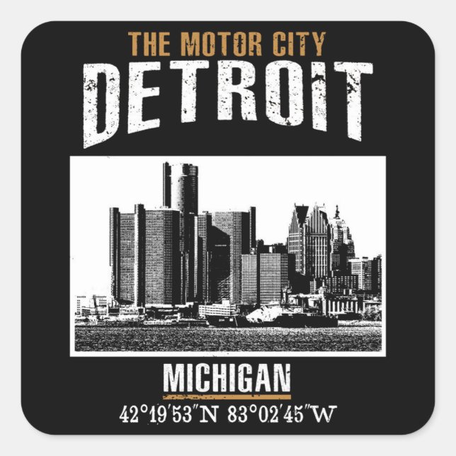 Detroit Quadratischer Aufkleber (Vorderseite)