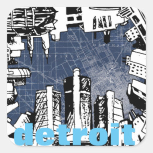 DETROIT-Skizze & Kartendesign eckige Aufkleber
