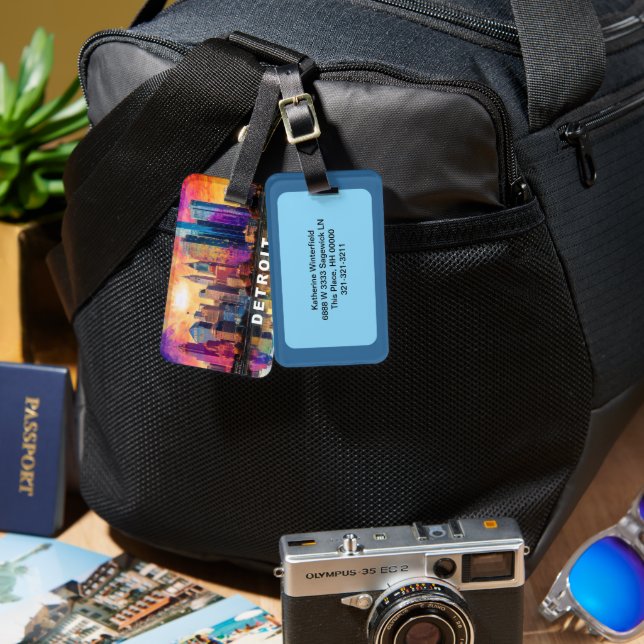 Detroit Skyline Abstrakt Art Gepäckanhänger (Vorderseite & Rückseite)