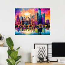 Detroit Skyline Abstrakt Art Poster