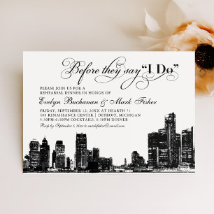 Detroit Skyline Art Deco Hochzeit Probe Dinner Einladung