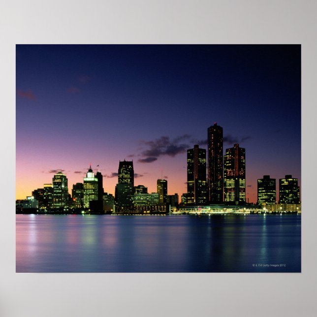 Detroit Skyline bei Dämmerung 2 Poster (Vorne)