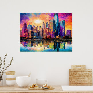 Detroit-Skyline Farbige abstrakte Kunstposter Poster