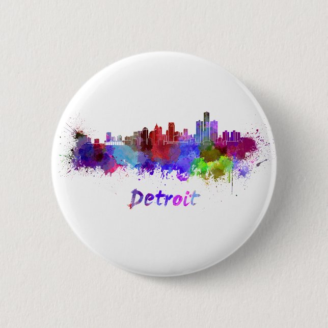 Detroit skyline im Watercolor Button (Vorderseite)