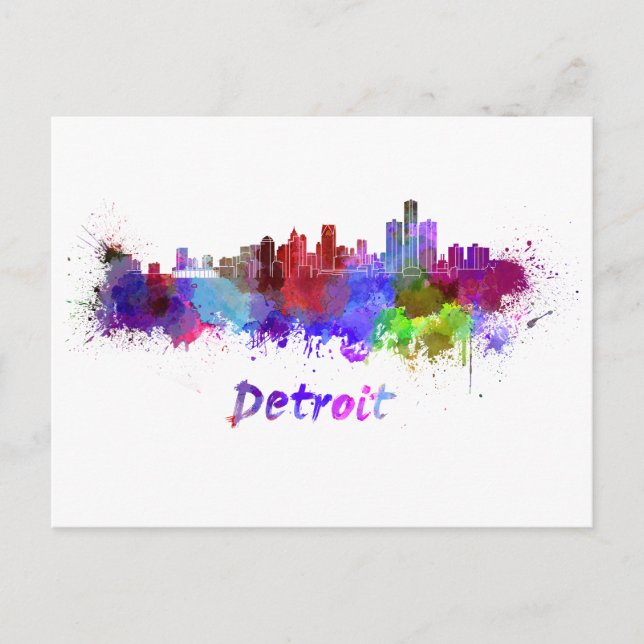 Detroit skyline im Watercolor Postkarte (Vorderseite)