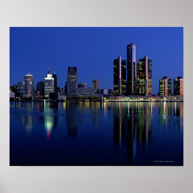 Detroit Skyline in der Nacht Poster (Vorne)