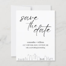 Detroit Skyline MINIMALISTISCH Save the Date
