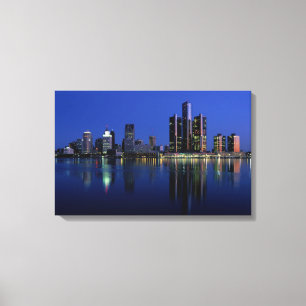 Detroit-Skyline nachts Leinwanddruck