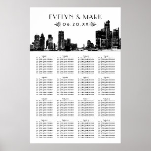 Detroit Skyline Schwarze Art Deco Hochzeitsplatzie Poster