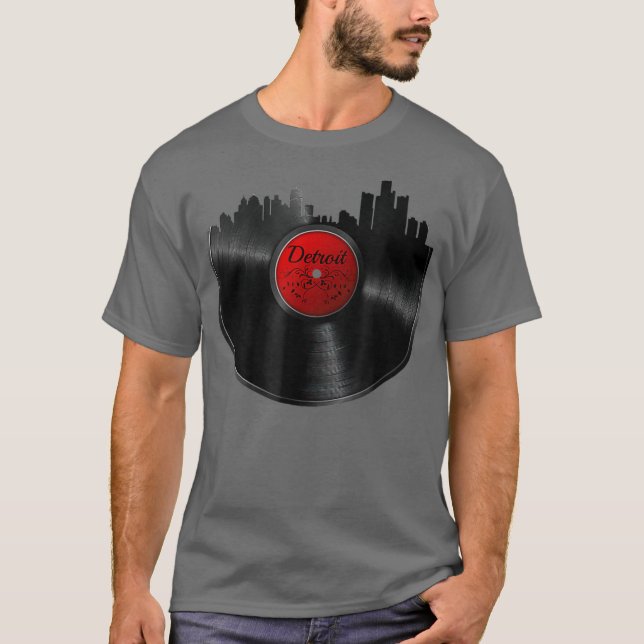 Detroit Vinyl DJ Techno Music Skyline Gift T-Shirt (Vorderseite)
