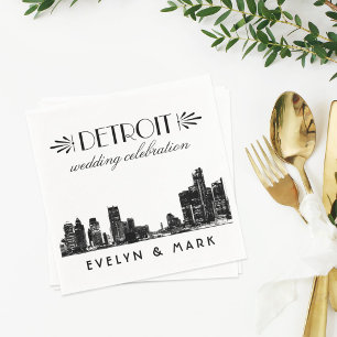Detroit Wedding Celebration Black City Skyline Serviette