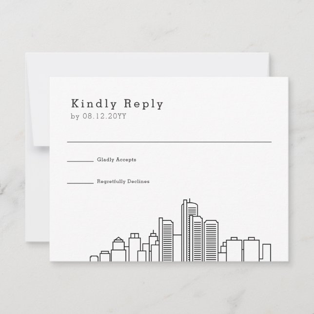 Detroit Wedding | Stilisierte Skyline-UAWG RSVP Karte (Vorderseite)