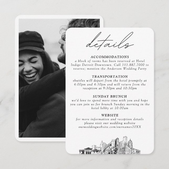 Detroit Wedding Vertikale Details Klein Begleitkarte (Vorne/Hinten)