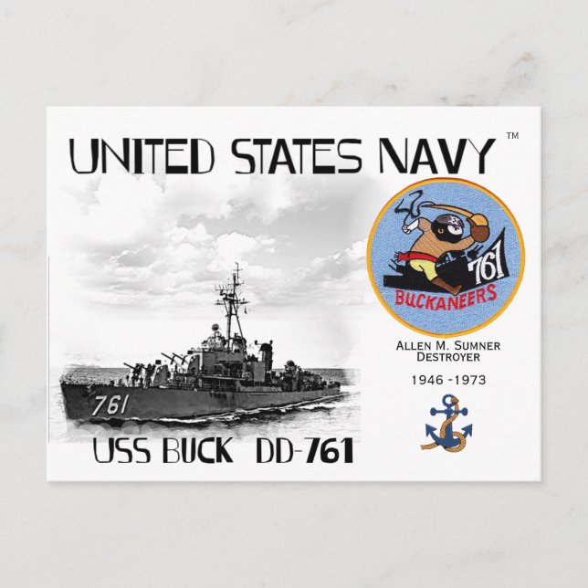 DÉTROYEUR USS BUCK DD-761 - CARTE POSTALE (Devant)