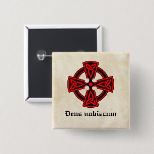 Deus Vobiscum Celtic Cross Button