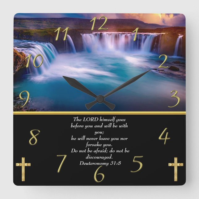 Deuteronomie 31:8 Christlich Glaube an einen Wasse Quadratische Wanduhr (Vorderseite)