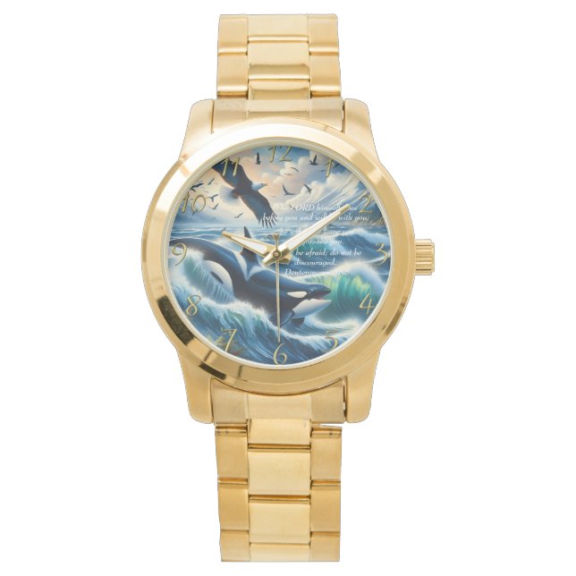 Deuteronomie 31:8 Christliches Meer mit Sonnenunte Armbanduhr (Vorderseite)