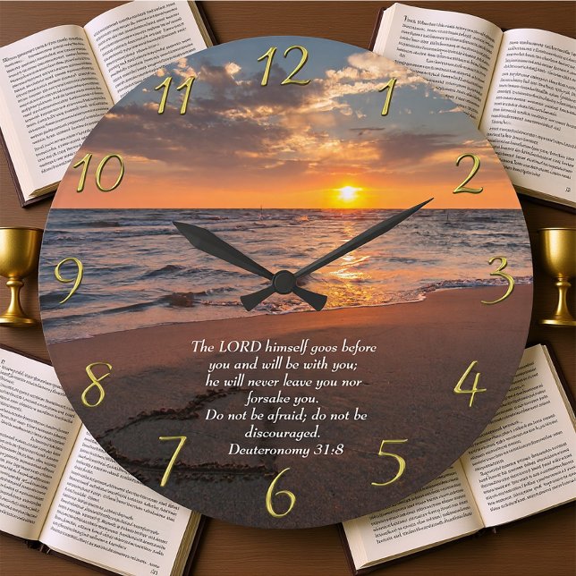 Deuteronomie 31:8 Christliches Meer mit Sonnenunte Große Wanduhr (Von Creator hochgeladen)