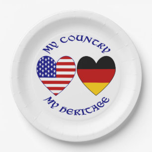 Deutsch-Amerikanische Flaggen-Herzen-Land-Erbe Pappteller