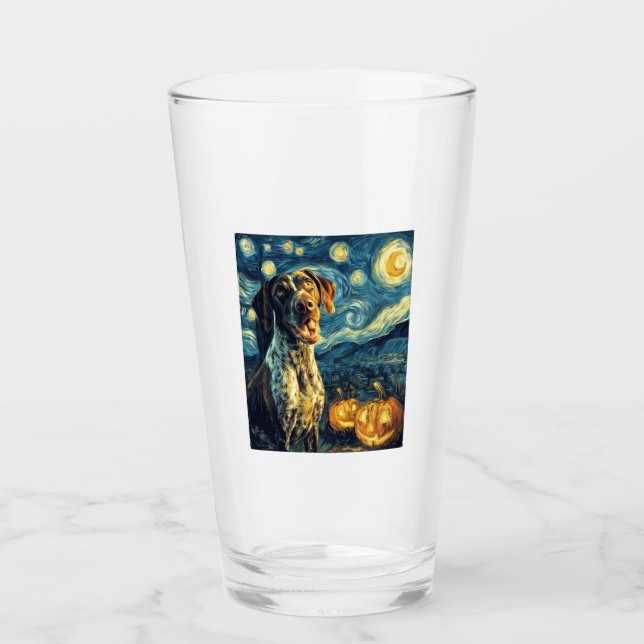 Deutsch Drahthaar 2 Süßer Hund Halloween Ja Glas (Vorderseite)