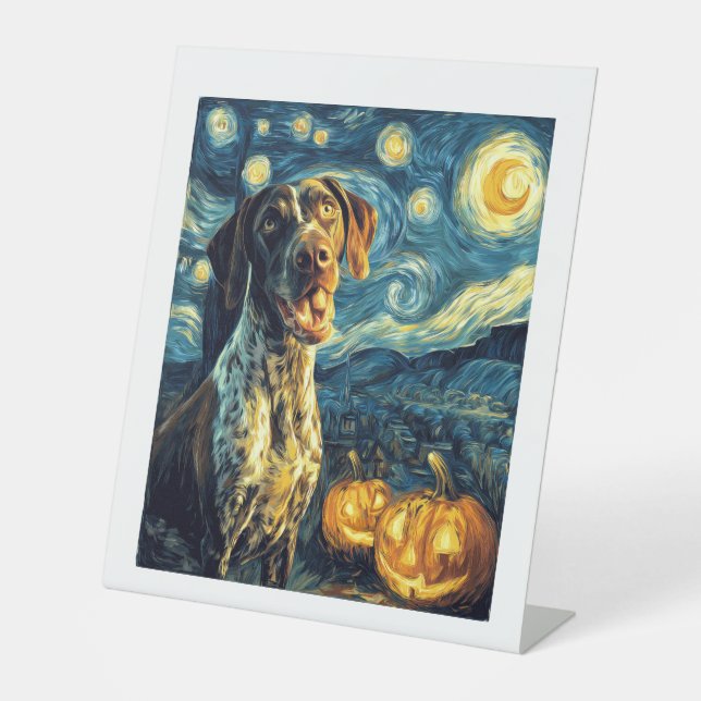Deutsch Drahthaar 2 Süßer Hund Halloween Ja Sockelschild (Vorderseite)