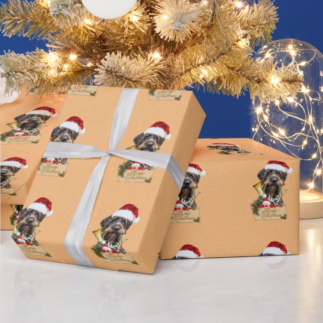 Deutsch Drahthaar, Frohe Weihnachten! Schaltfläche Geschenkpapier (Feiertage)