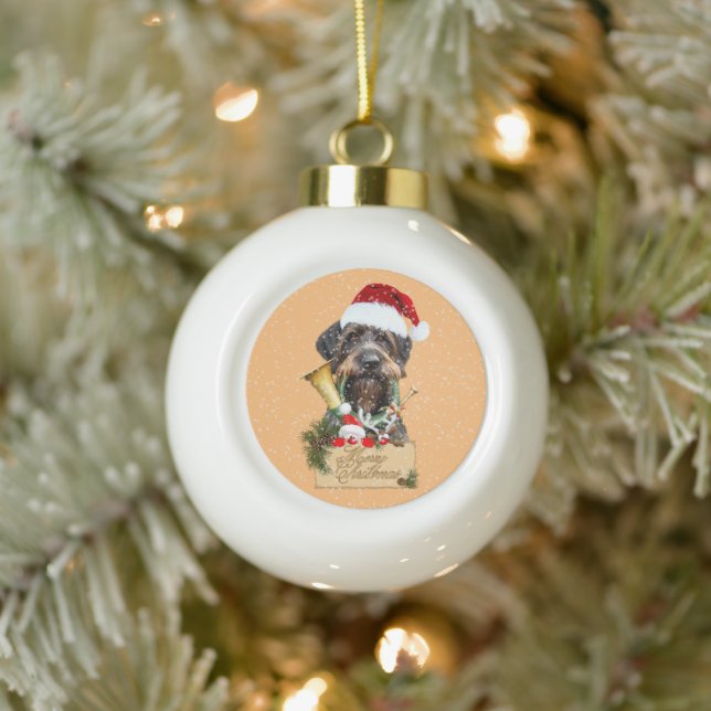 Deutsch Drahthaar, Frohe Weihnachten! Schaltfläche Keramik Kugel-Ornament (Baum)
