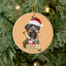 Deutsch Drahthaar, Frohe Weihnachten! Schaltfläche Keramik Ornament