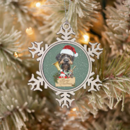 Deutsch Drahthaar, Frohe Weihnachten! Schaltfläche Schneeflocken Zinn-Ornament