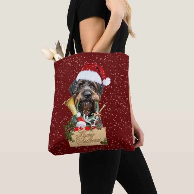 Deutsch Drahthaar, Frohe Weihnachten! Schaltfläche Tasche (Von Nahem)