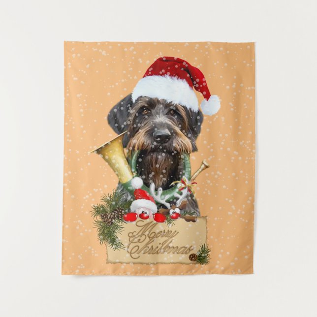 Deutsch Drahthaar, Frohe Weihnachten! Schaltfläche Wandteppich (Vorderseite)