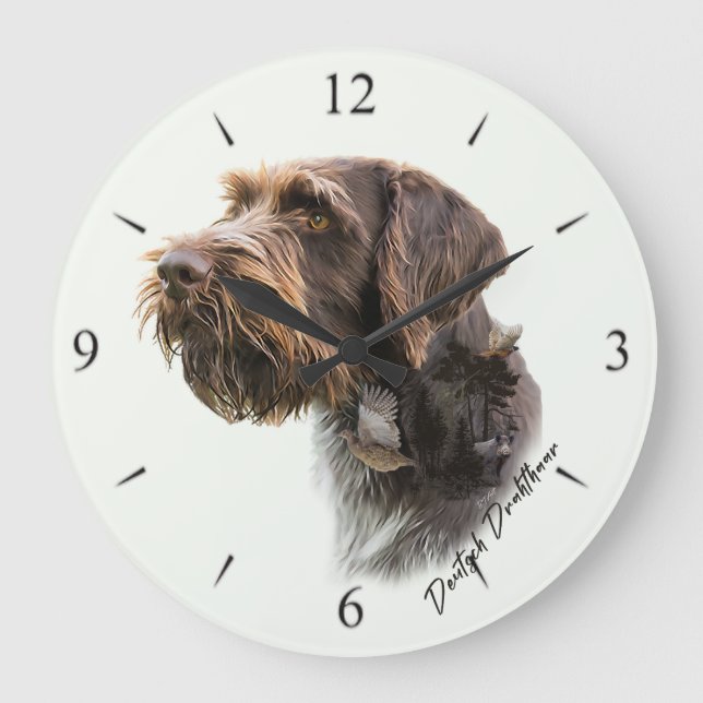 Deutsch Drahthaar Große Wanduhr (Vorderseite)