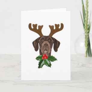 Deutsch Drahthaar Hund Geweih Weihnachten Karte